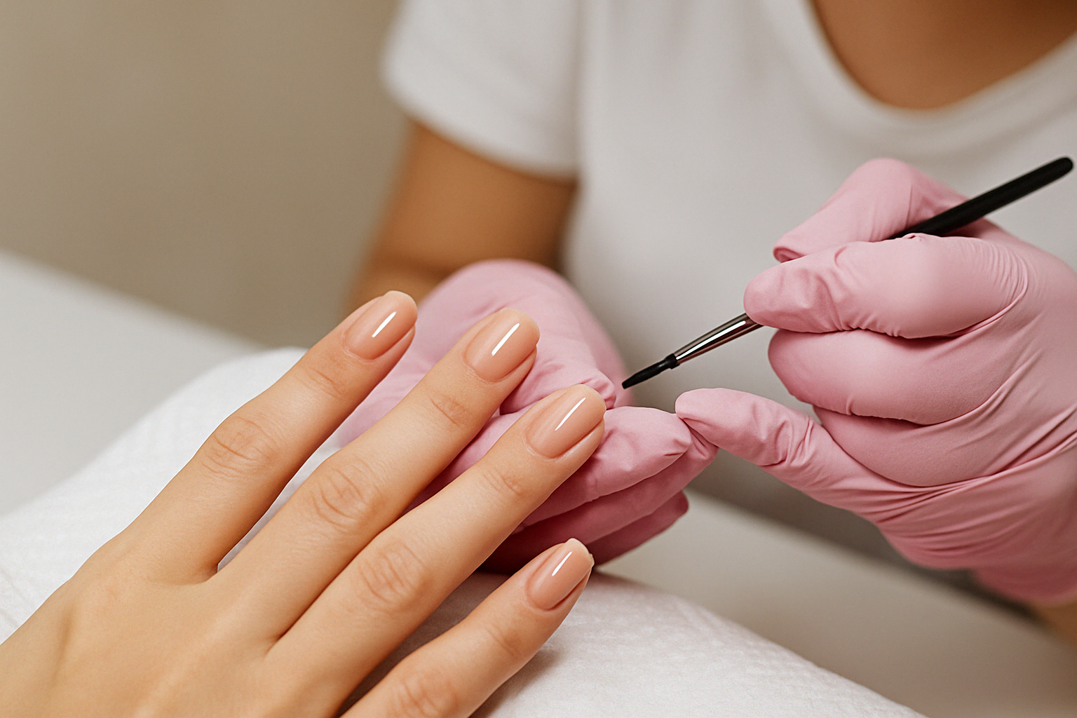 Aluna do curso de cutilagem realizando procedimento em unhas bem feitas com técnica profissional